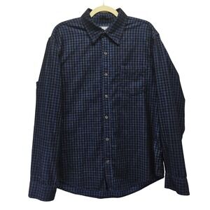 Lands End Mens Fine Corduroy Long Sleeve Blue Plaid Button Up Shirt Large